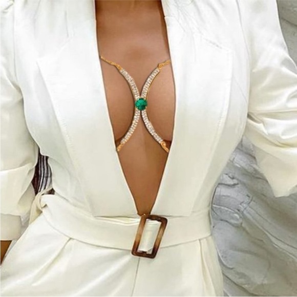 Square Crystal Chest Bracket Bra Chain Harness - one size - Picture 5 of 11
